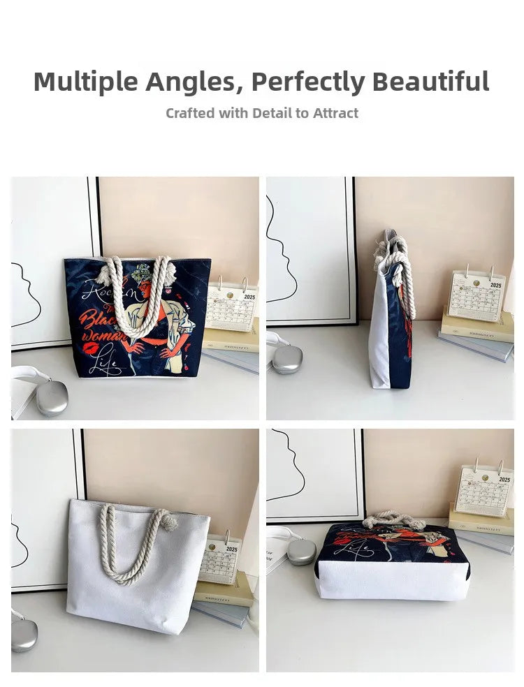 Black African Woman 3D Canvas Print Women's Single Shoulder Large Capacity Tote Bags