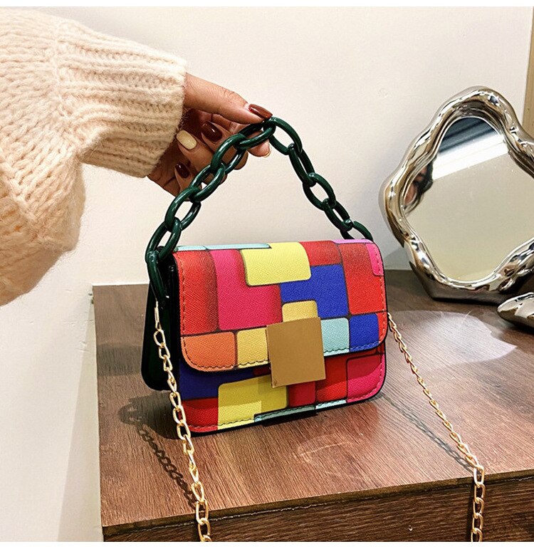 Rainbow Colorblock Luxury Messenger Small Square Purse