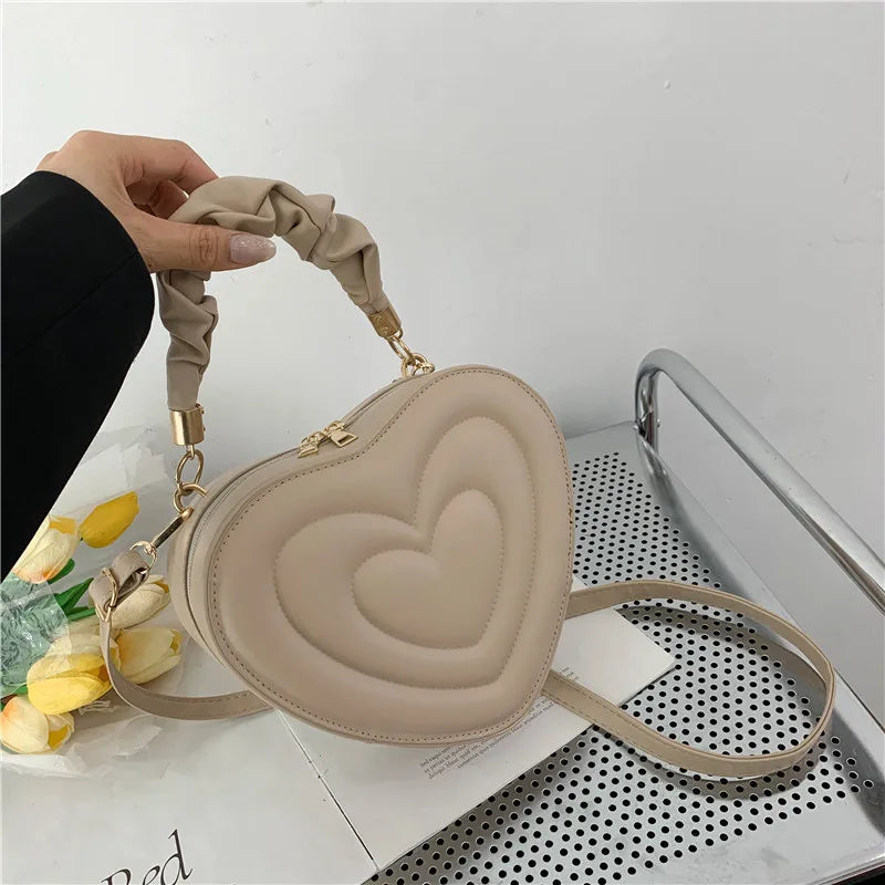 Heart Shape Small Designer Crossbody Solid PU Leather Top Handle Purse