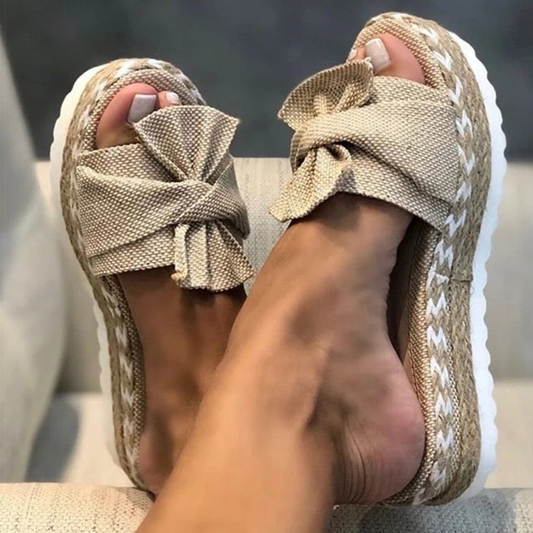 Butterfly Knot Platform Slipper Sandals