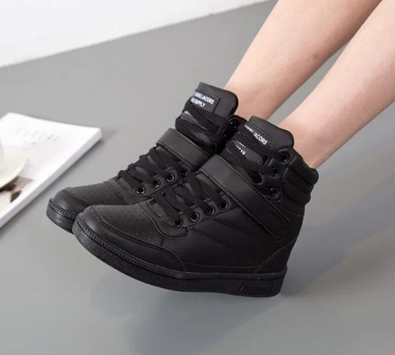 Platform PU Leather Hightop Ladies Sneakers