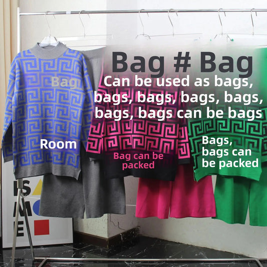 Geometric Colorblock High Collar Sweater + Wide Leg Pants Women's 2-Piece Set