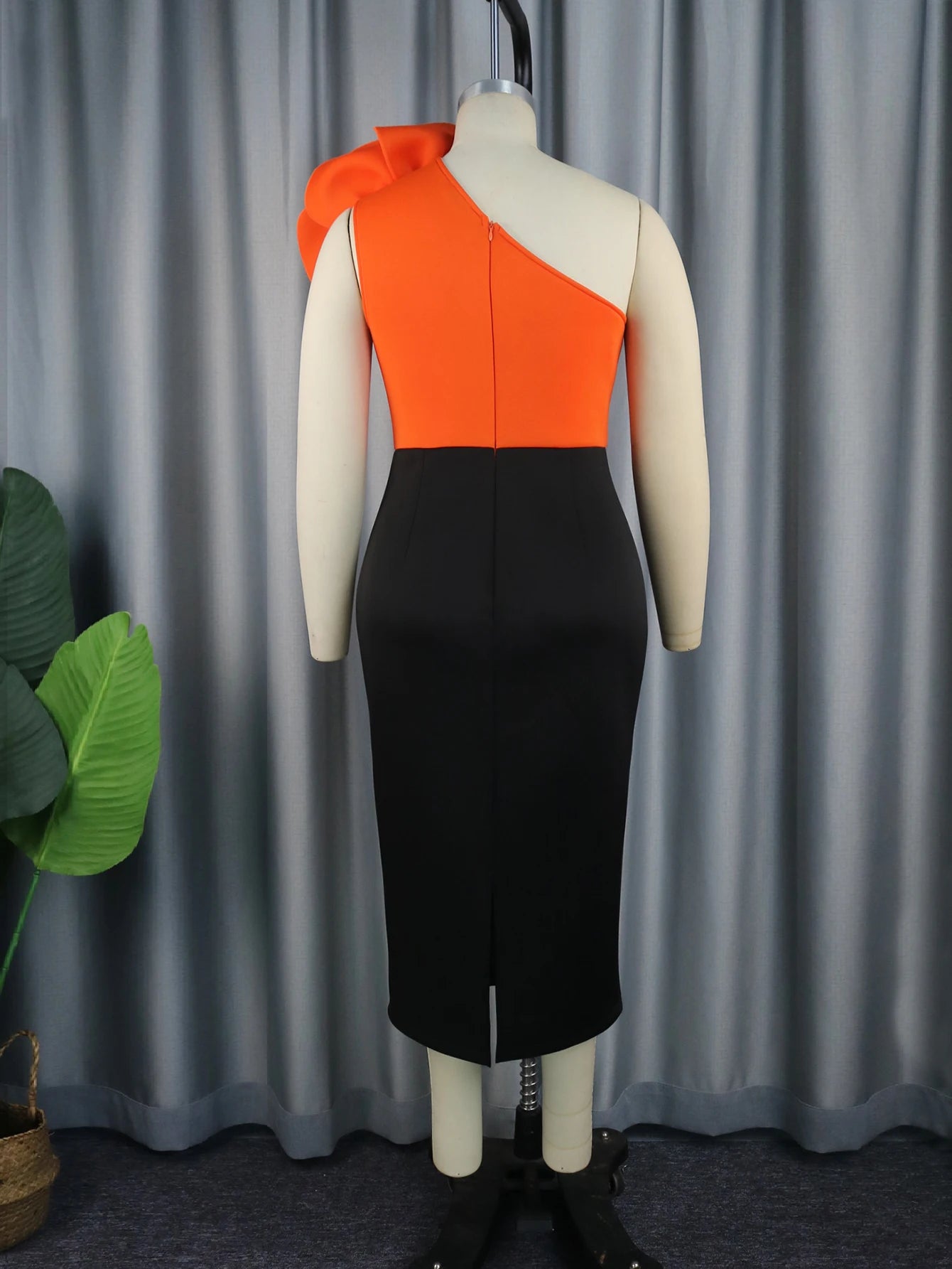 Orange Flower Asymmetrical Cold Shoulder Empire Formal Dress to 4X