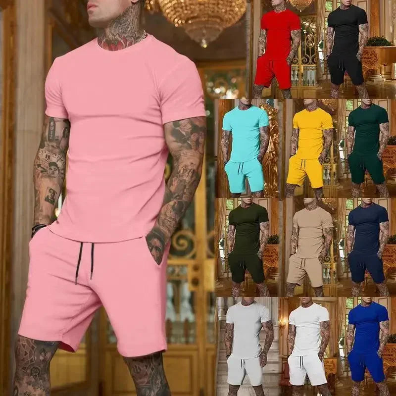 Men's Breathable Sportswear Short Sleeve T-Shirt + Drawstring Basketball Shorts 2-Piece Fitness Set to 4X Big & Tall