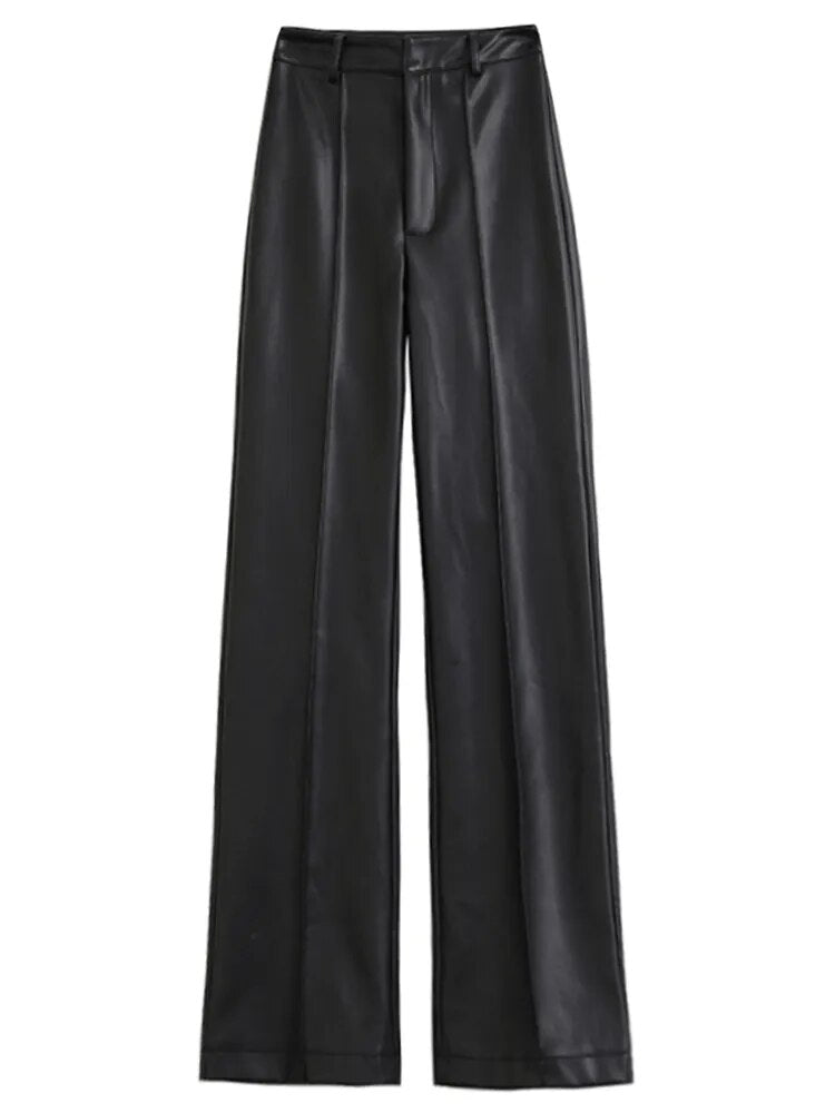 Soft Faux PU Leather High Waist Women's Trouser Pants