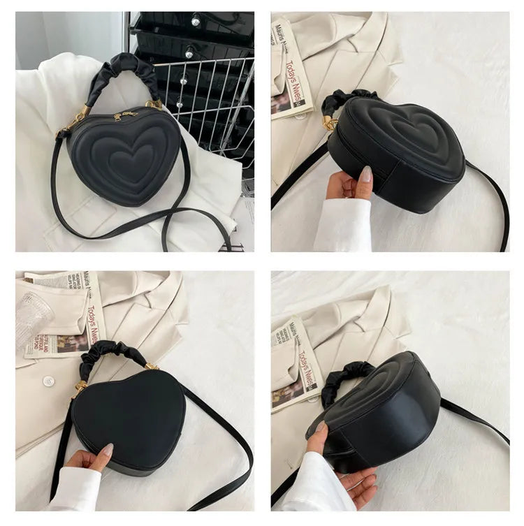 Heart Shape Small Designer Crossbody Solid PU Leather Top Handle Purse