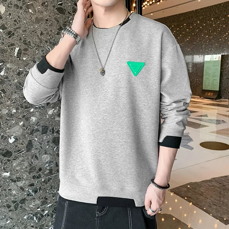 Men's Long Sleeve Pullover Contrast Crew Neck Streetwear Sweatshirt 4X