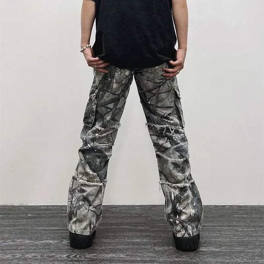 Men's Camoflauge Y2K Washed Baggy Wide Leg Cargo Jeans