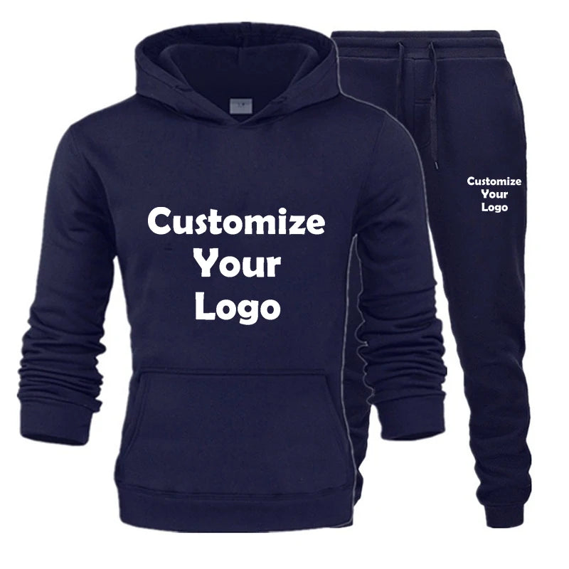 CUSTOMIZED LOGO Unisex Athletic Hoodie Sweatshirt + Sweatpants Solid Color Tracksuits