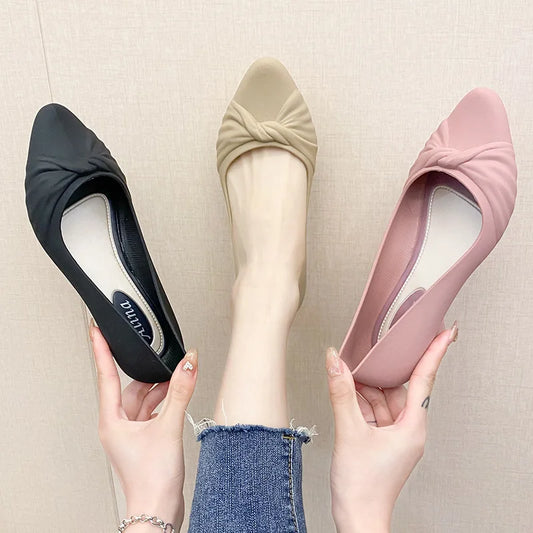 Ladies Slip-On Waterproof PVC Shallow Low Heel Pointed Toe Pumps