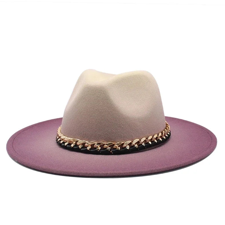 Gradient Colorblock Chain Link Design Fedora Hat