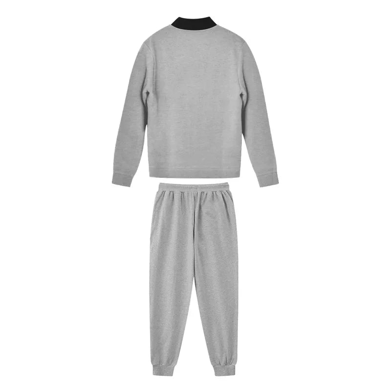 Men's O-Neck Colorblock Bomber Sweat Jacket + Drawstring Jogger Sweatpants Tracksuit