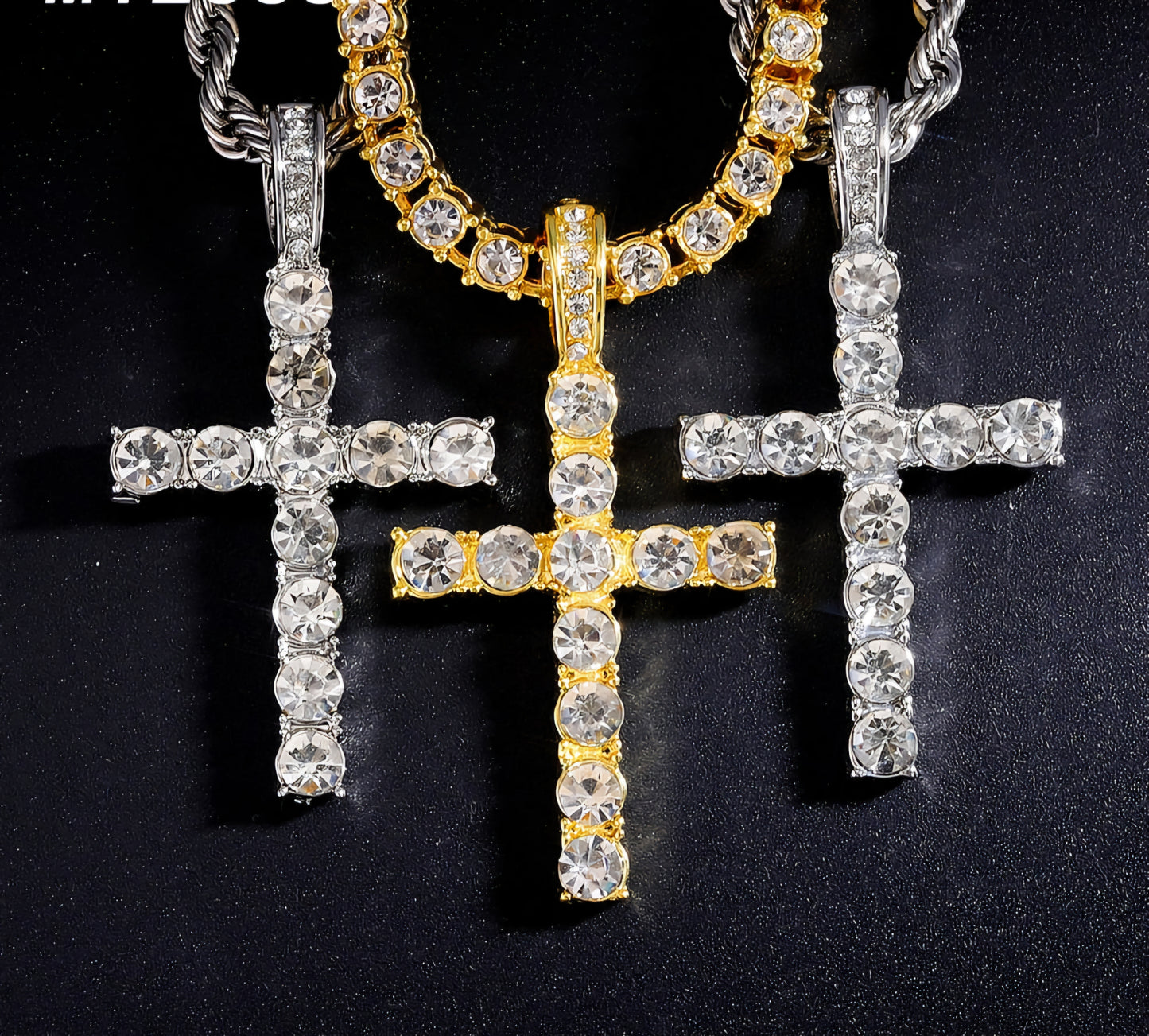 Iced Out Diamond Cross Pendant Necklaces-Gold or Silver Chain