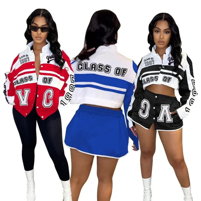 Lettermans Patchwork Detachable Women's Stand Collar Single Breasted Motorcycle Racing Jacket