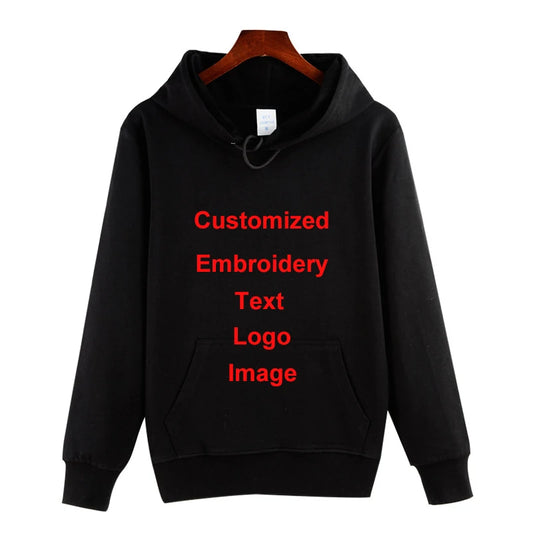 Men's Customized Embroidered Logo Solid Pullover Hoodie Sweatshirt