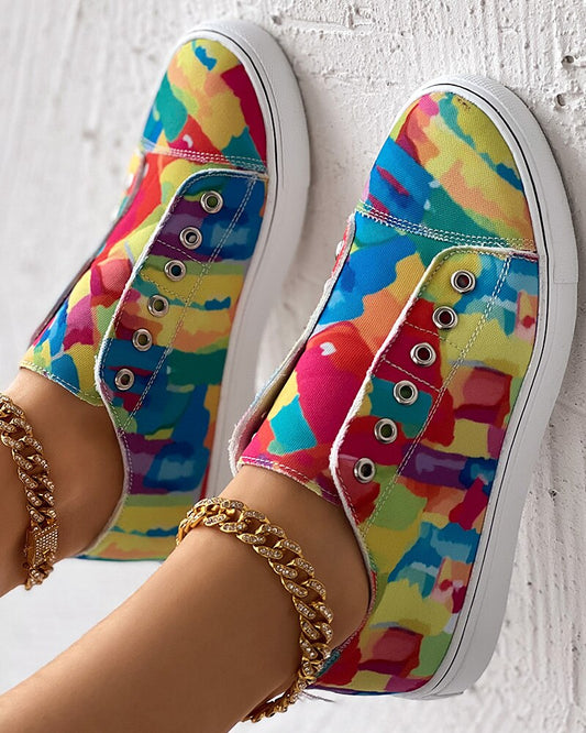 Melting Colors Print Eyelet Canvas Sneakers