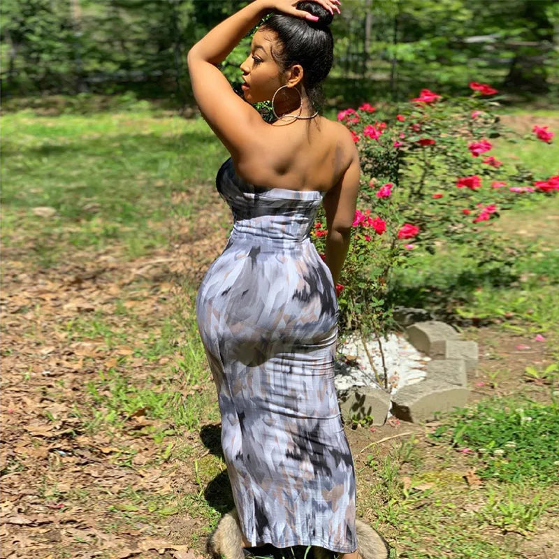 Sleeveless Tube Top Design/Long Sleeve Striped Colorblock Printed Bandage Skinny Maxi Dress