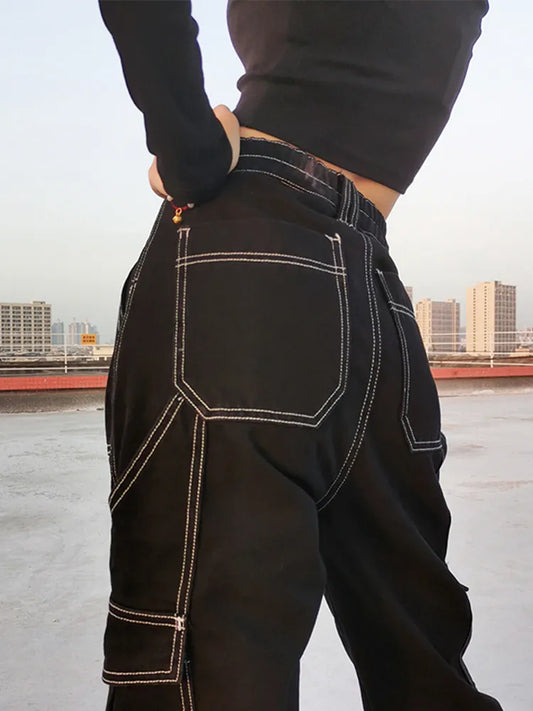 Cargo Pocketed Patchwork Baggy Women's Denim Loose Streetwear Jeans