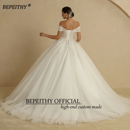 Ivory Beaded Off-the-Shoulder Sleeveless Floor-Length Bridal Wedding Gown Dress