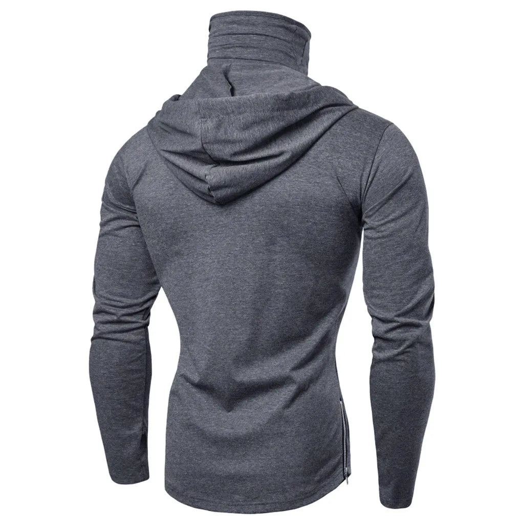 Men's Drawstring Solid Color Gym Workout Thin Long Sleeve Hoodie Sweatshirt w/ Built-In Mask