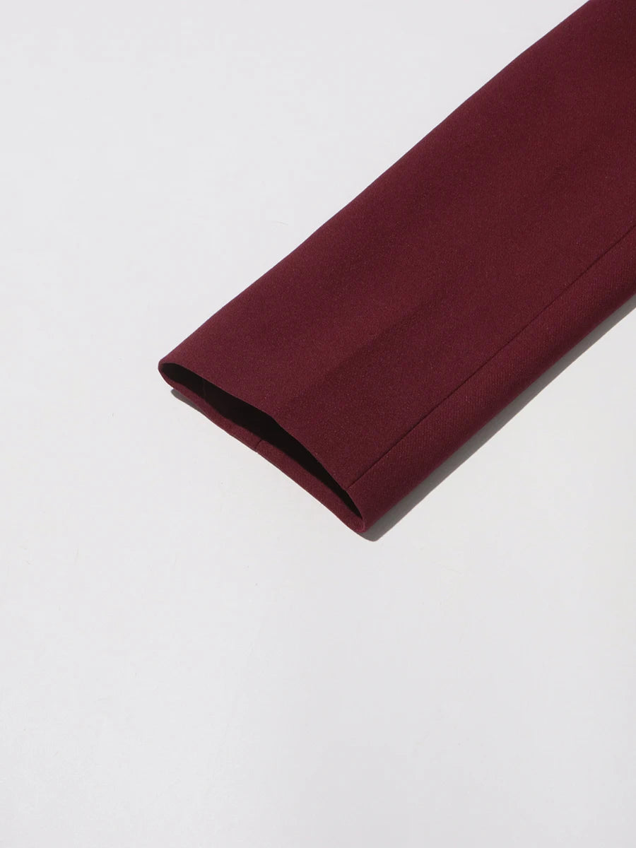 Burgundy Irregular Notched Collar Double Strap Design Blazer Jacket + High Waist Straight Pants Women's Formal Suit