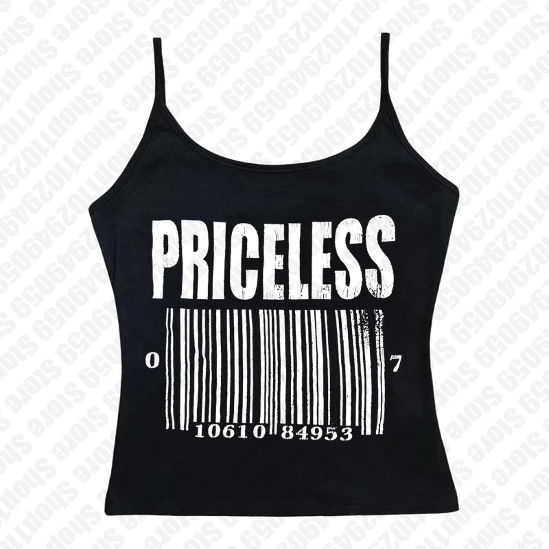 Vintage Black 3D Barcode "Priceless"Letter Print Short Sleeve Women's T-Shirt/Crop Top