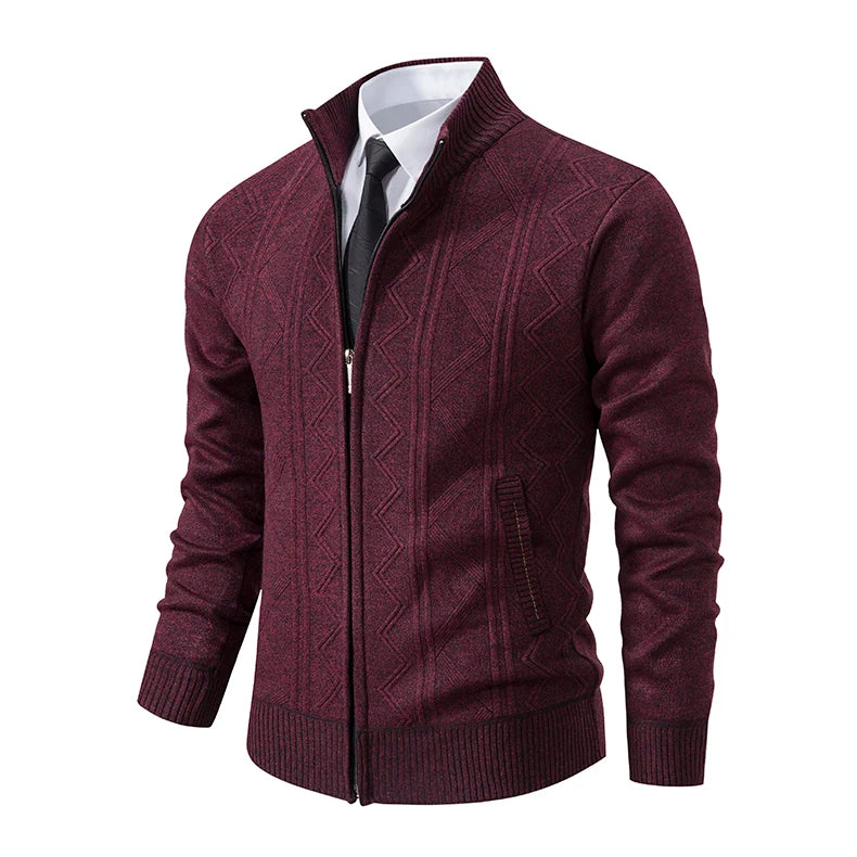 Men's Stand Collar Knitted Cardigan Zipper Sweater Jacket