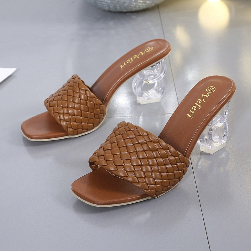 Roman Open Toe Weaved Transparent Heel Sandals