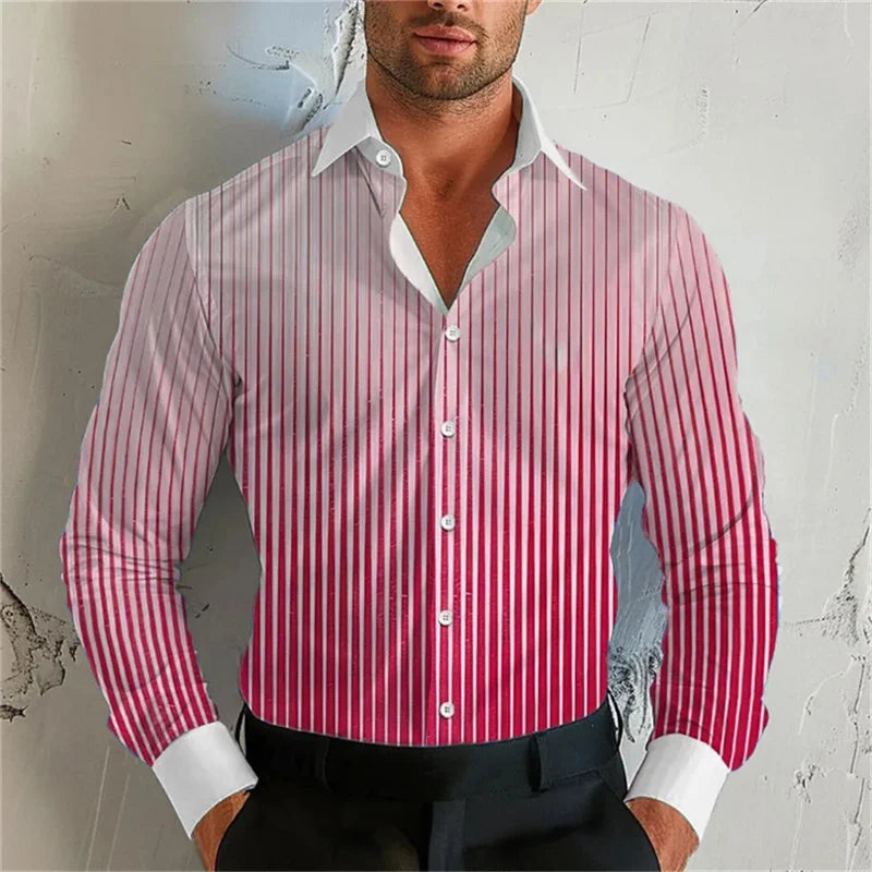 Men's Gradient Striped Turn-Down Collar Long Sleeve Dress Shirts to 5X Big & Tall