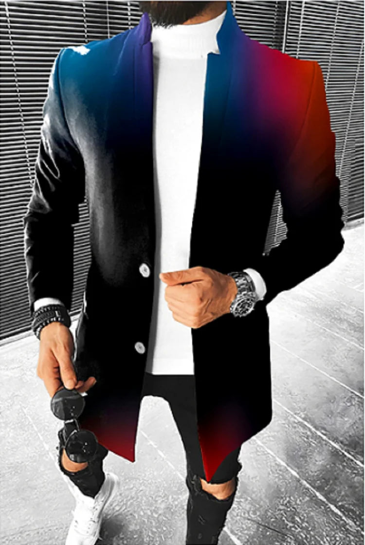 Men's Stand Collar Colorblock/Plaid/Geometric/African 3D Print 3/4 Length Button-Up Jacket 5X Big & Tall