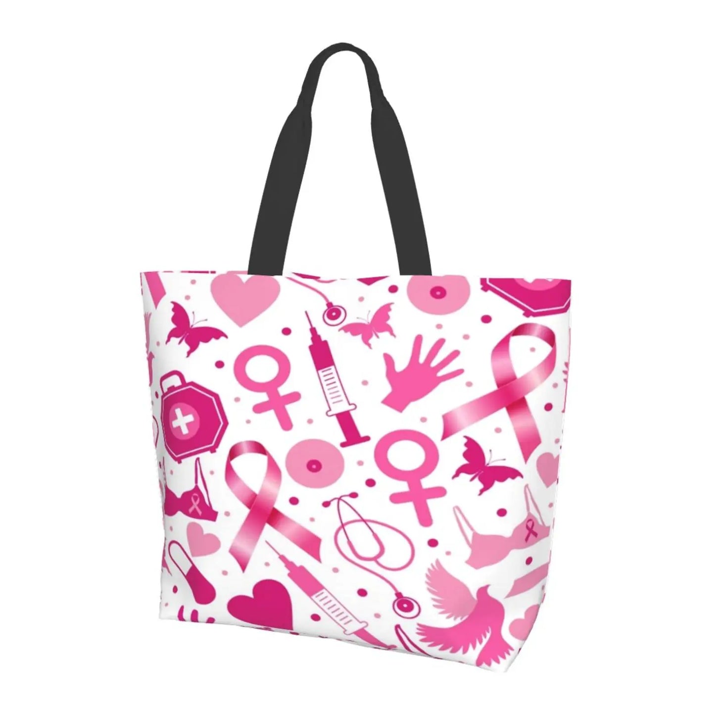 Breast Cancer Awareness Pink Ribbon Shopping Tote Bag