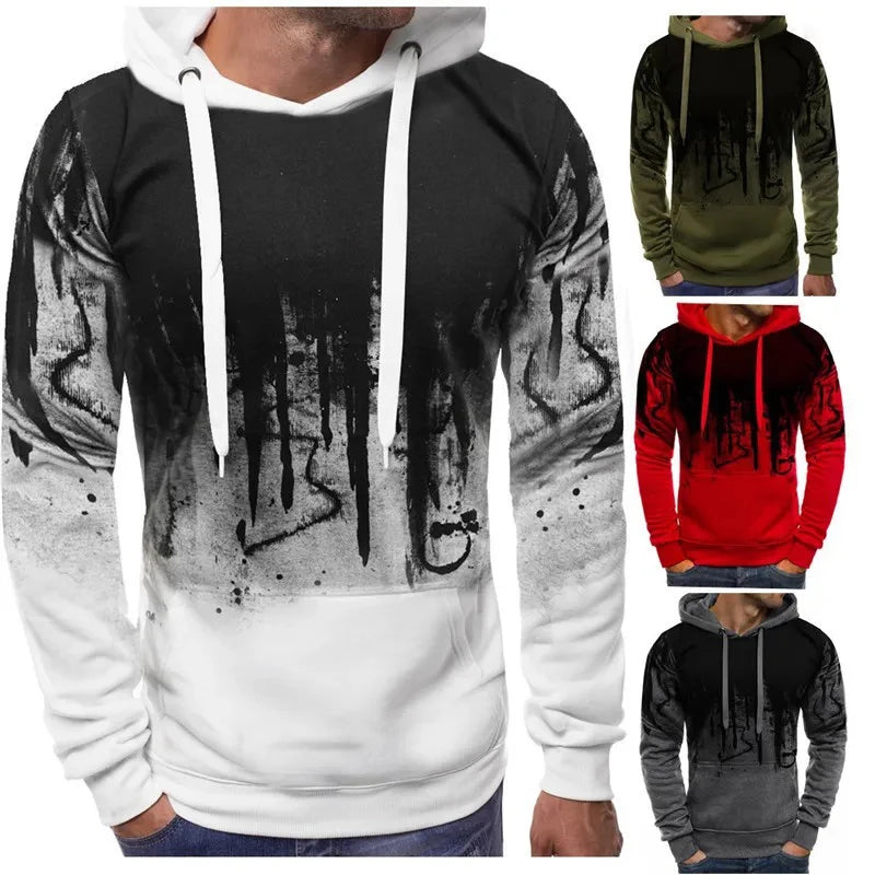 Men's Gradient Colorblock Print Drawstring Pullover Hoodie Sweatshirt