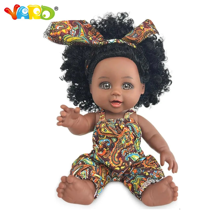 Black African-American Baby with Dress & Headband Realistic Reborn Silicone Doll-10 inch