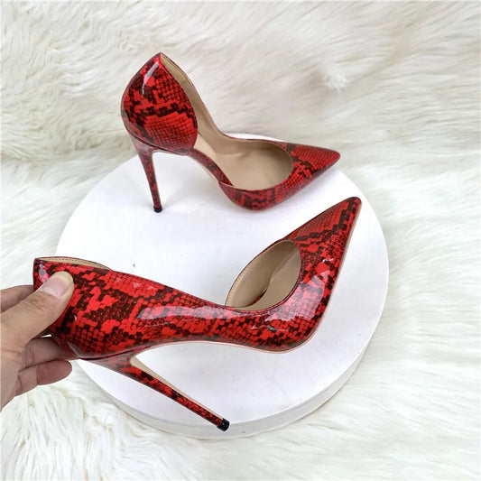 Red/Black Snake Print Pointed Toe High Heel Dress Stiletto Shallow Pumps