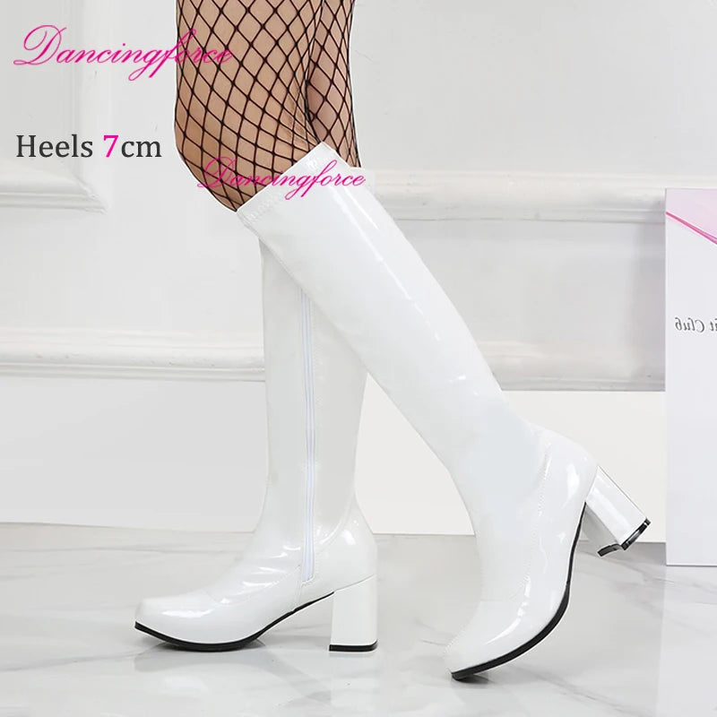 Shiny Patent Knee-High Women's Square Toe Boots