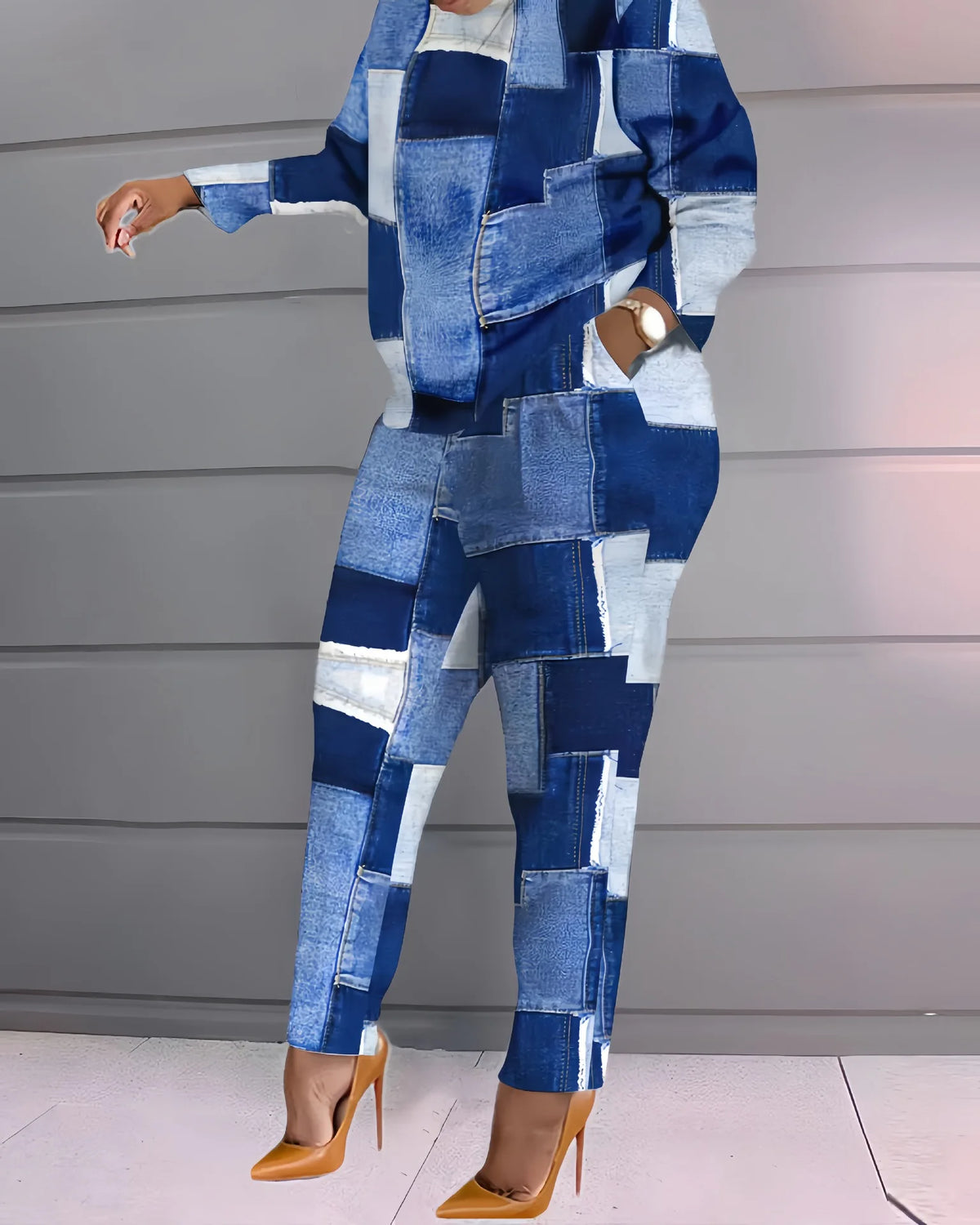 Geometric/Striped/Colorblock/Leopard Long Sleeve Women's Top + Matching Pants 2-Piece Set