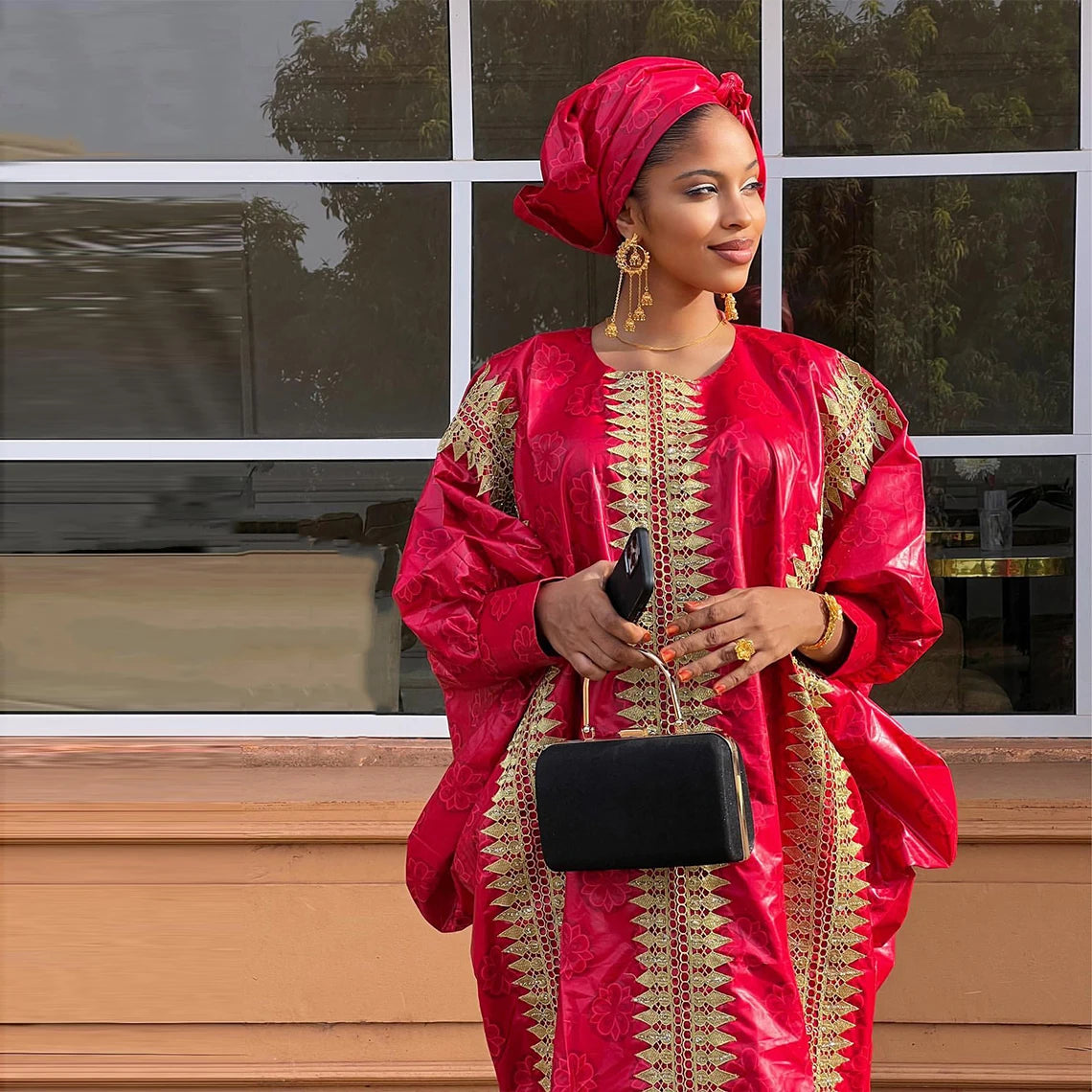 African Dashiki w/ Gold Dust Embroidered Evenings Gown Dress