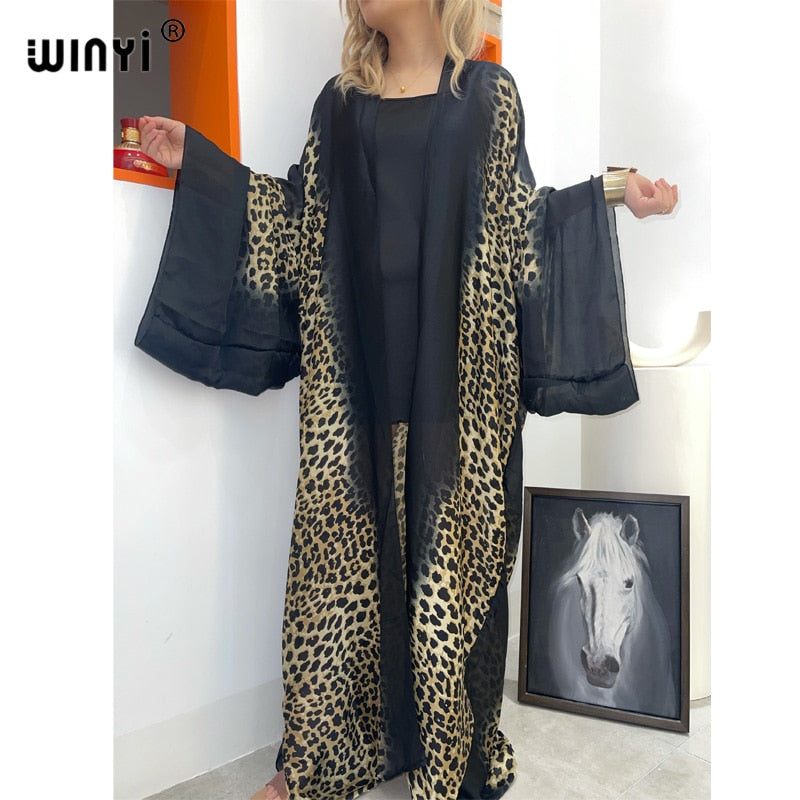 Bohemian African Batwing Sleeve Silk Maxi Cardigan Dress