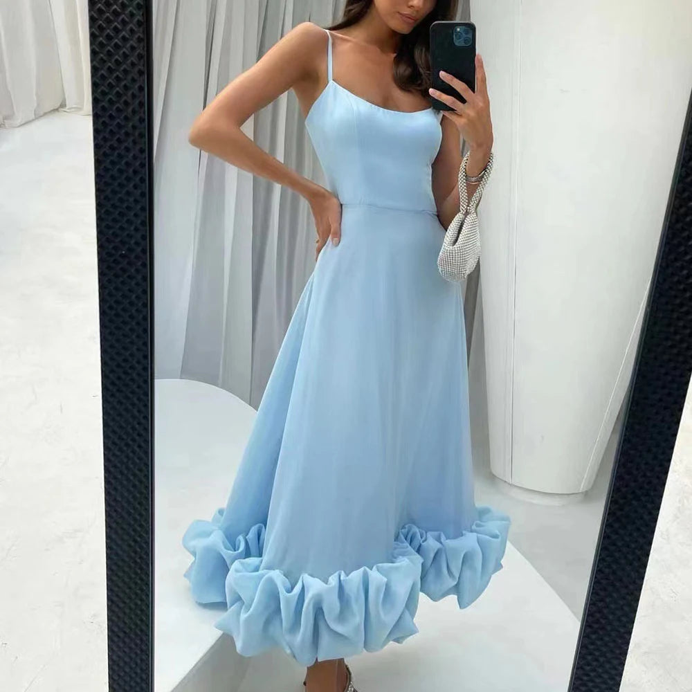 2025 Women Summer Sleeveless Sexy Long Party Dress Flower Hem Design High Waist Elegant Maxi Dress Vestidos Clothes