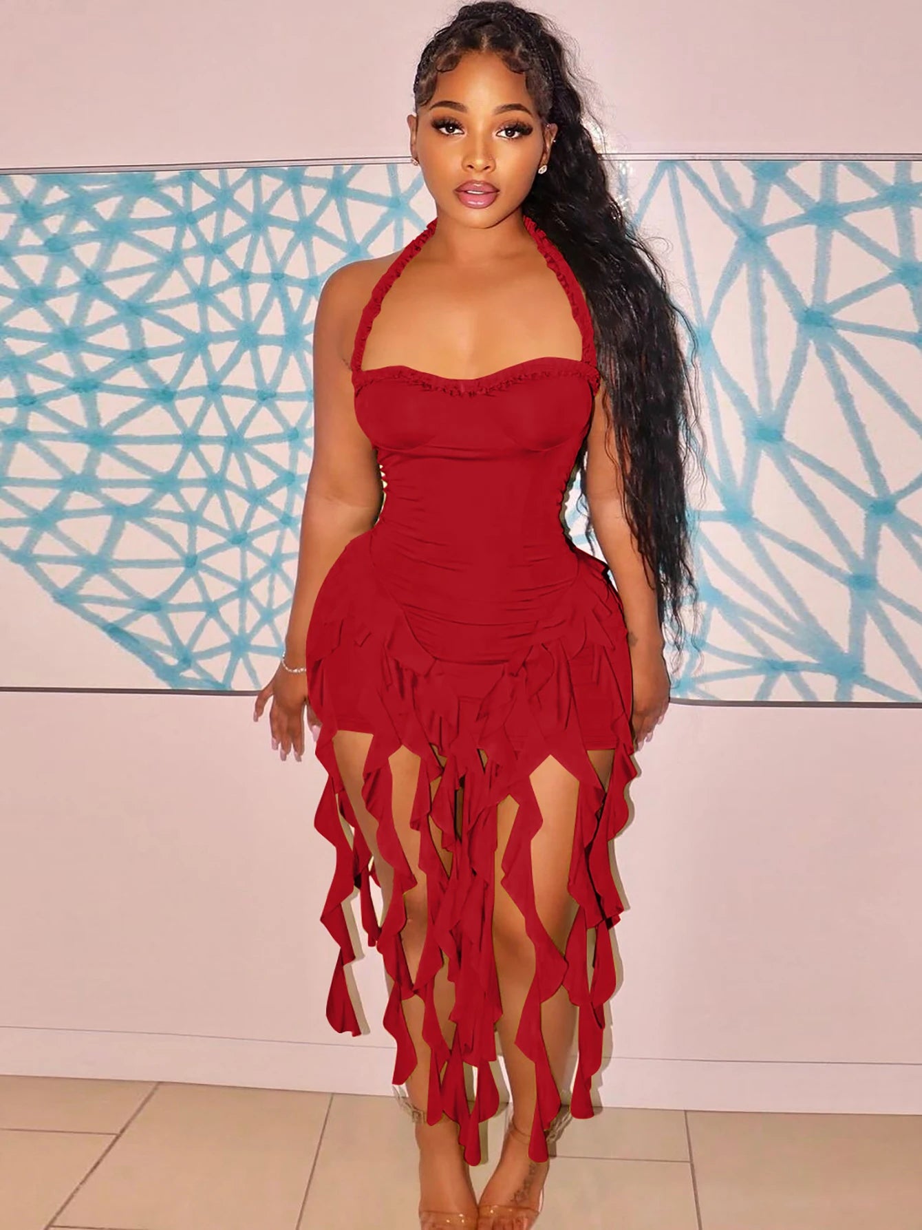 Sleeveless Hanging Tassel Fringe Design Solid Color Tube Dress