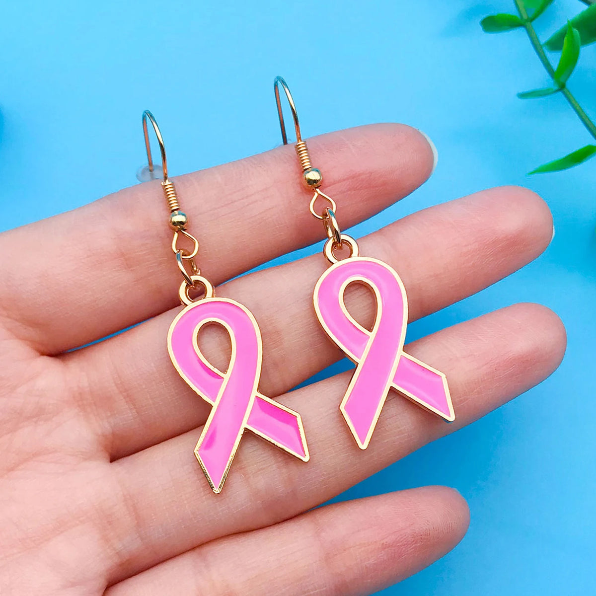 Breast Cancer Awareness Ribbon Alloy Hook Earrings