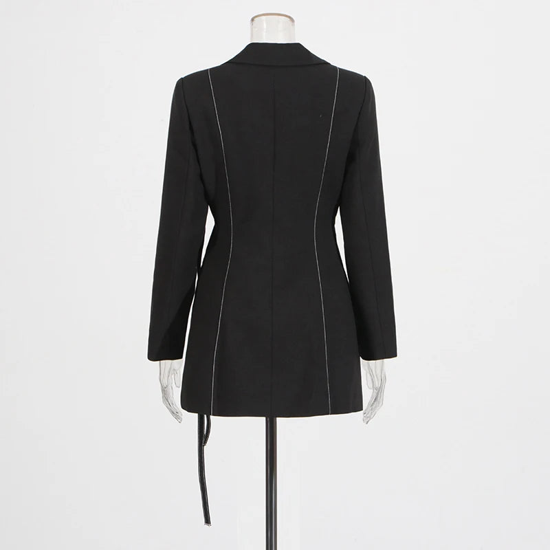 Burgundy Irregular Notched Collar Double Strap Design Blazer Jacket + High Waist Straight Pants Women's Formal Suit