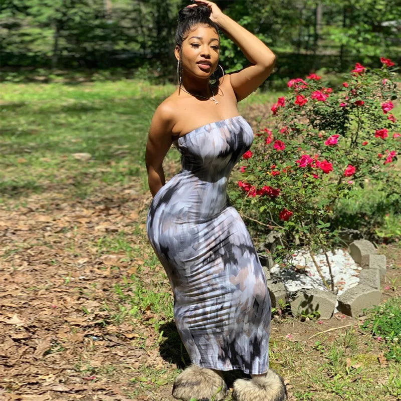 Sleeveless Tube Top Design/Long Sleeve Striped Colorblock Printed Bandage Skinny Maxi Dress