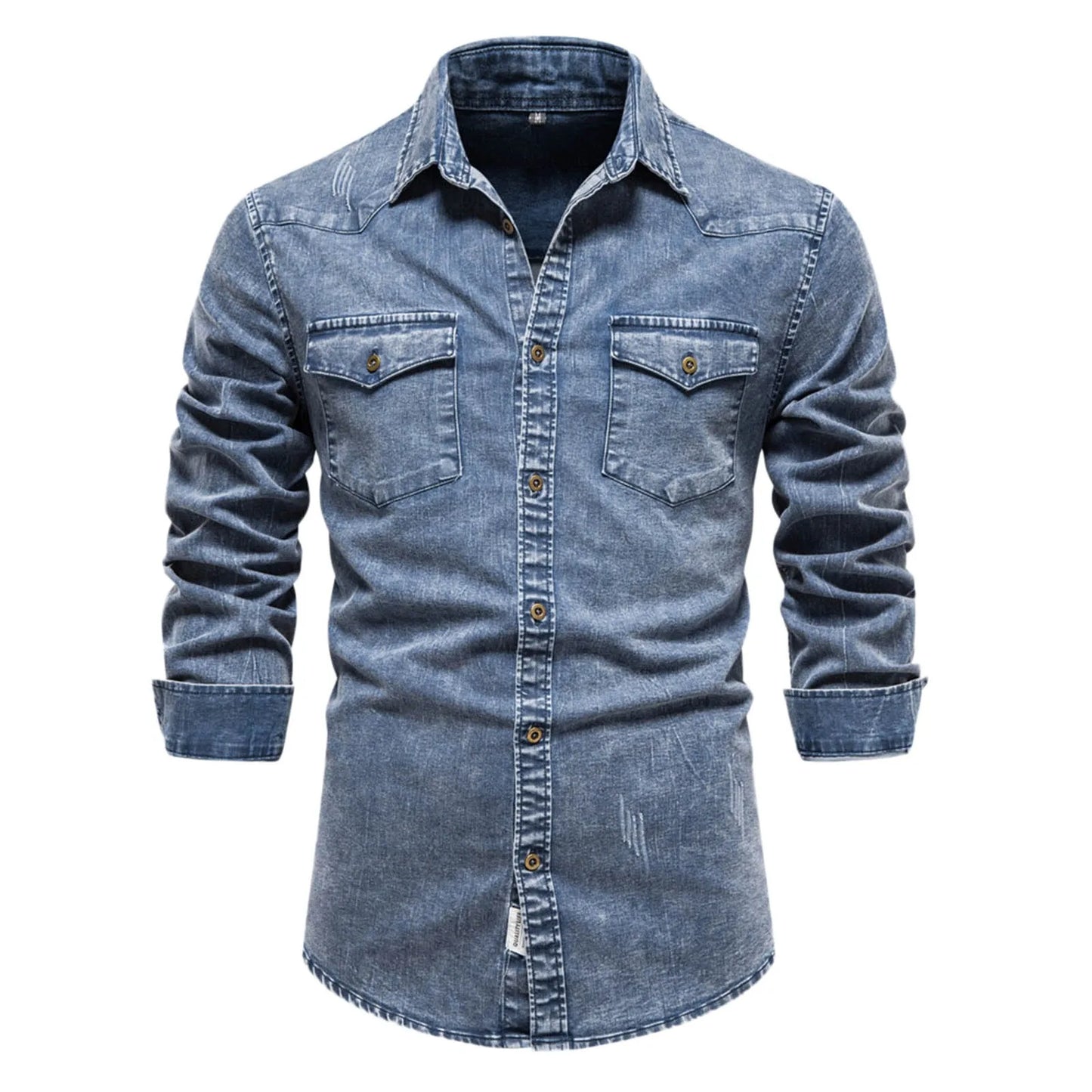 Men's Black/Blue Washed Classic Slim Pocketed Long Sleeve Denim Jean Shirt