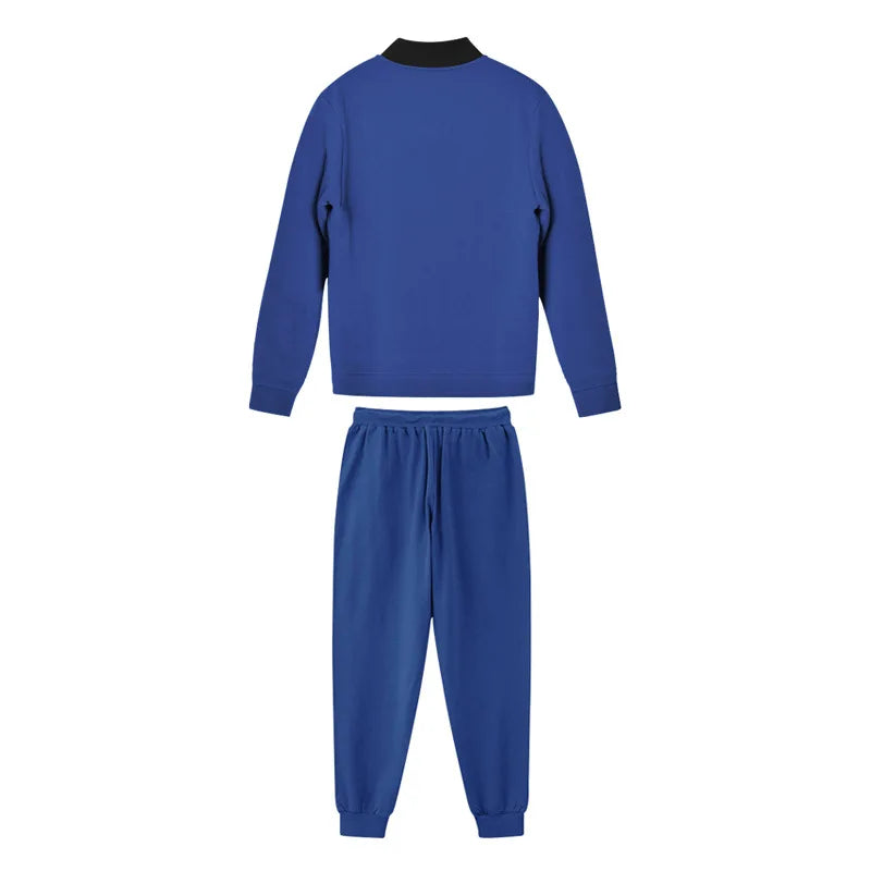 Men's O-Neck Colorblock Bomber Sweat Jacket + Drawstring Jogger Sweatpants Tracksuit