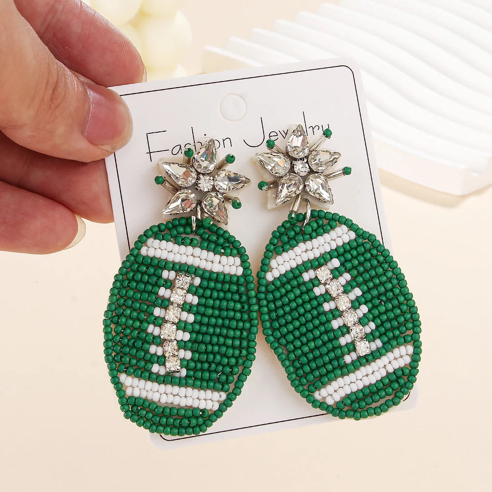 Beaded Handmade Football/Helmet Statement Bohemian Game Day Stud Earrings