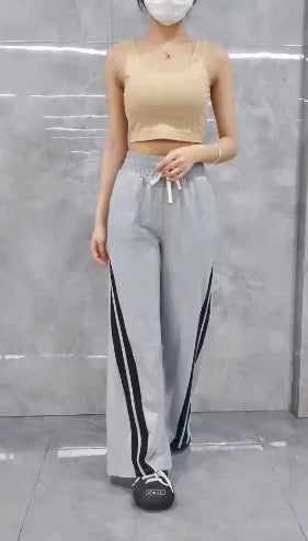 Side Striped Patchwork Drawstring Flare Leg Women's Sweatpants