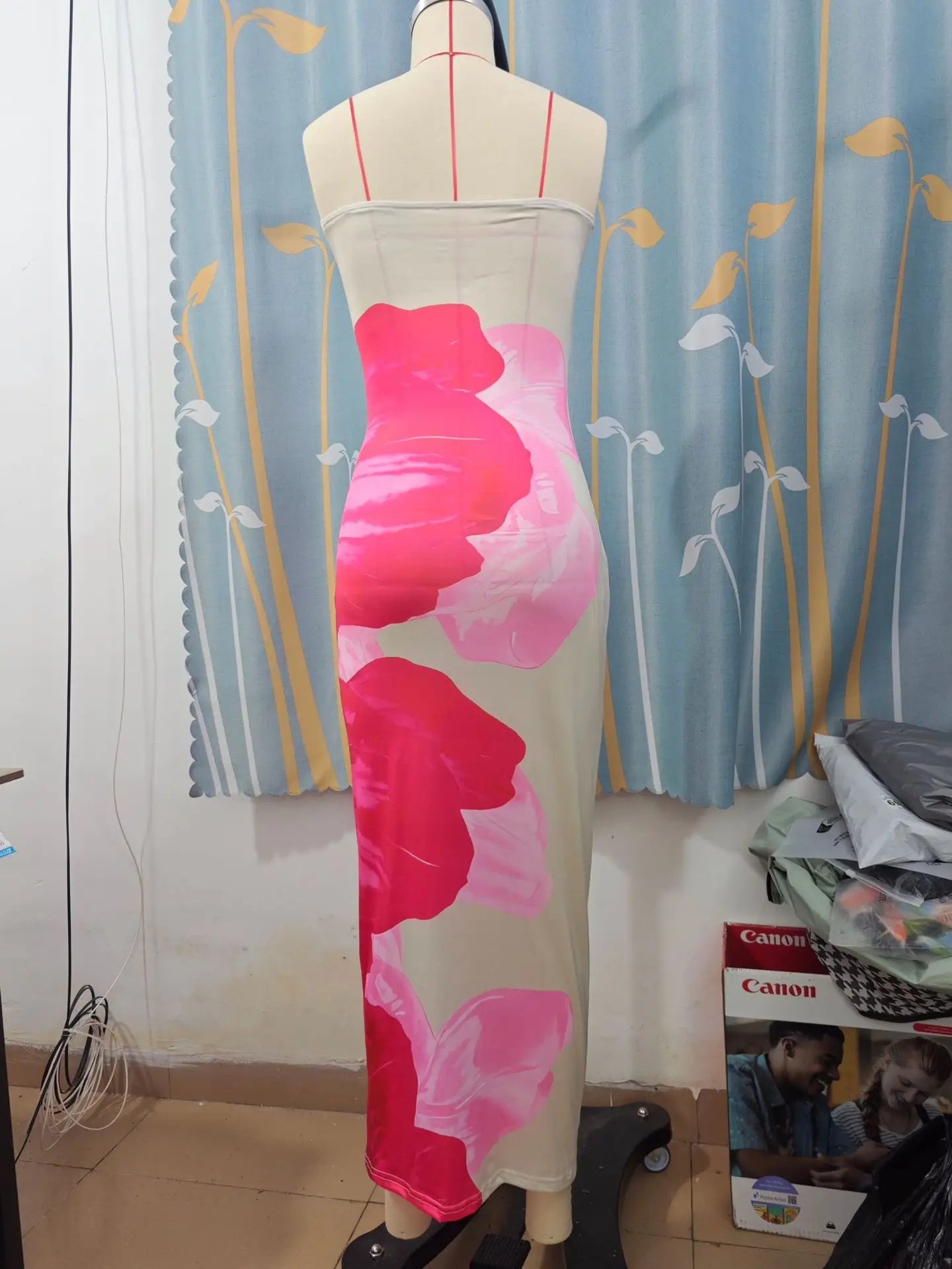 Sleeveless Big Flower Print Bodycon Skinny Maxi Tube Dress