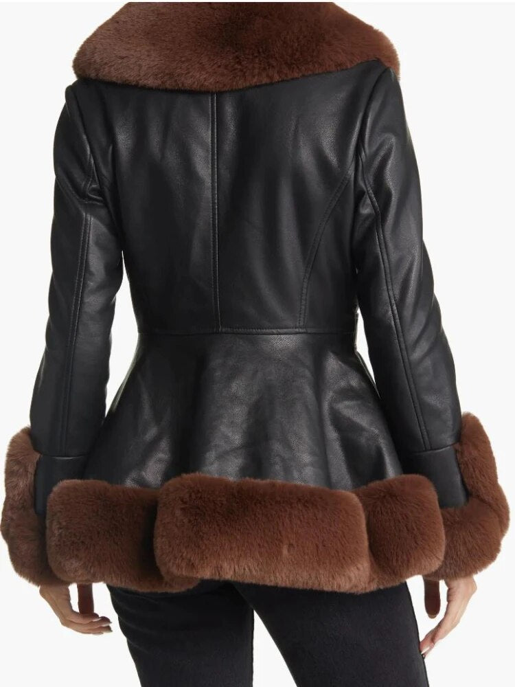 Faux Fur PU Leather Short Tie Belt Waist Coat