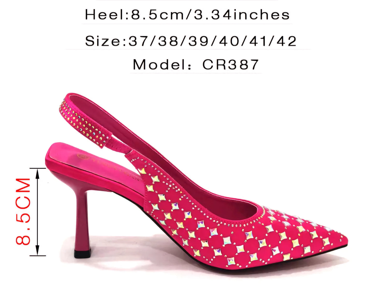 Rhinestone Studded Slingback Pointed Toe Mule Sandal Pumps + Pearl Chain Link Strap Formal Wedding/Party Shoe & Purse Set